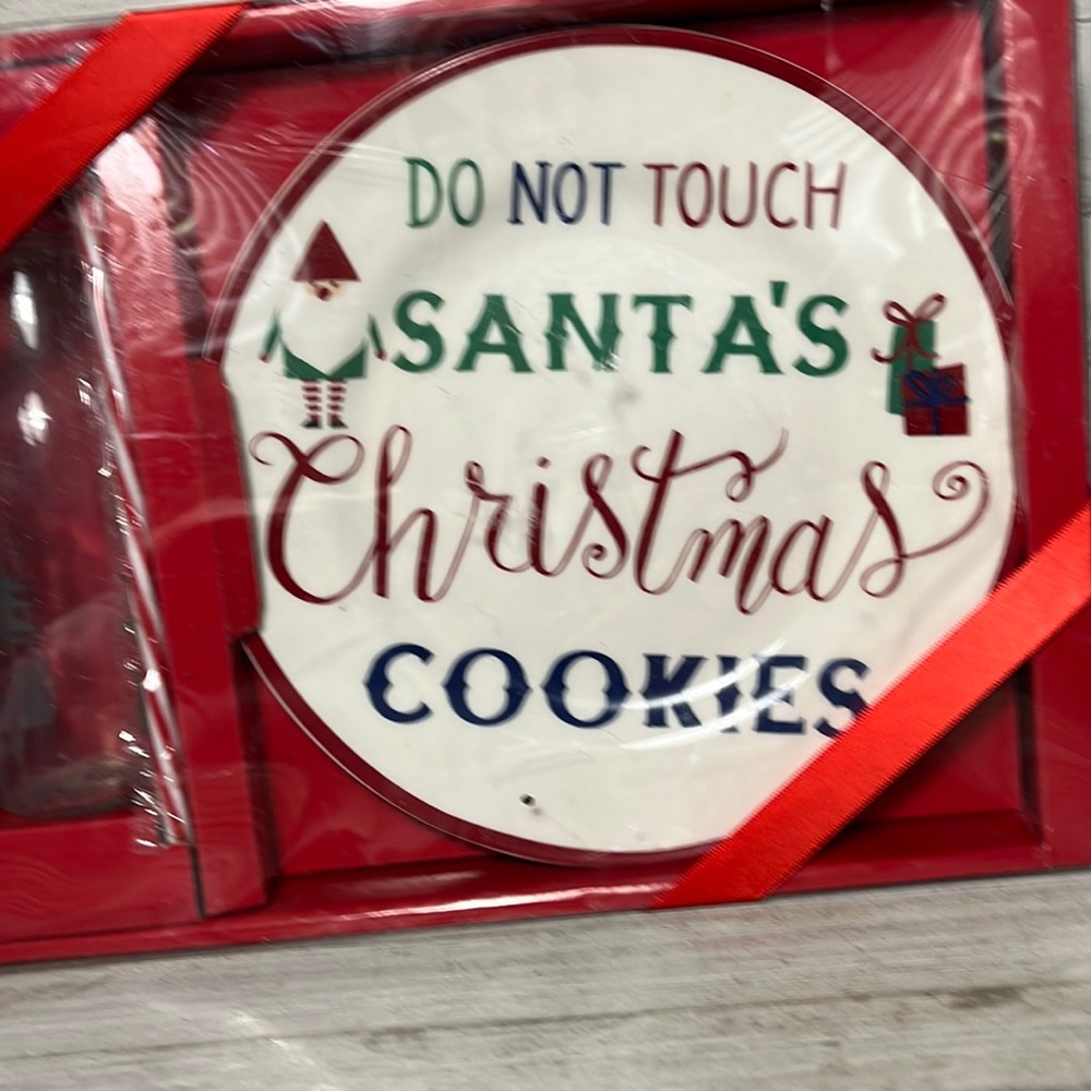 Holiday Home Cookies For Santa Gift Set Plate Glass Bottle Straw 3pc Gift Set